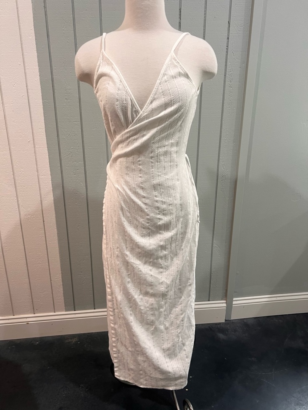 Sleeveless White Wrap-Front Midi Dress